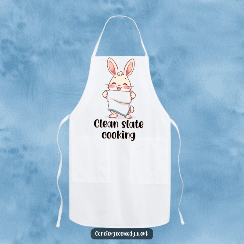 Funny Apron: An energetic bunny with a friendly smile offers a neatly folded towel, perfect for kitchen duties.