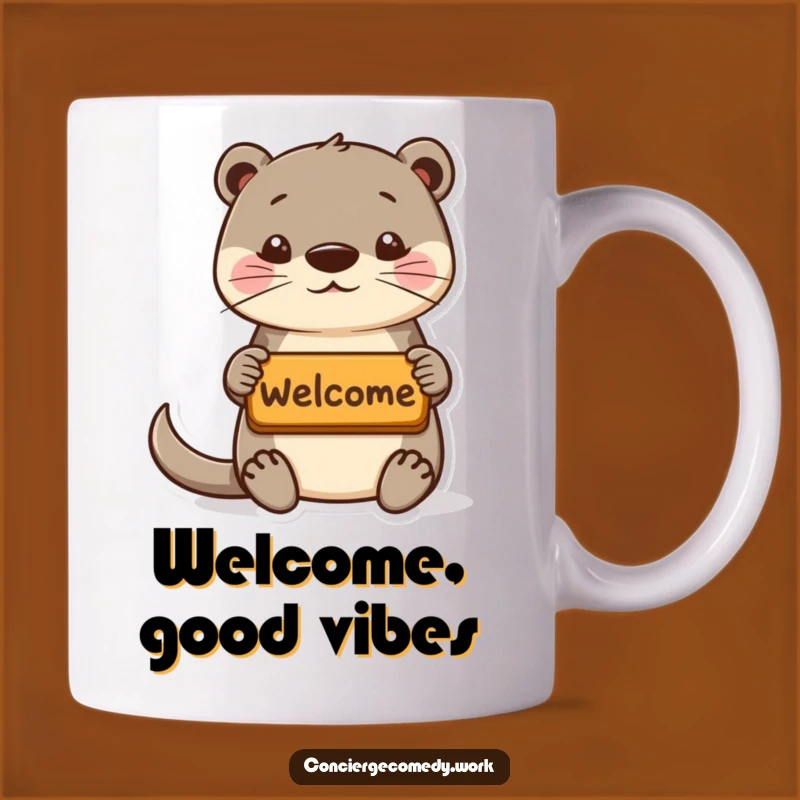 Funny Playful Otter Welcome Mug Gift, Cute Host Character Ceramic Cup