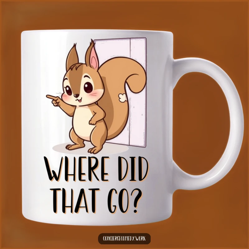 Funny Curious Squirrel Tiptoeing Mug - Invisible Door Discovery Gift