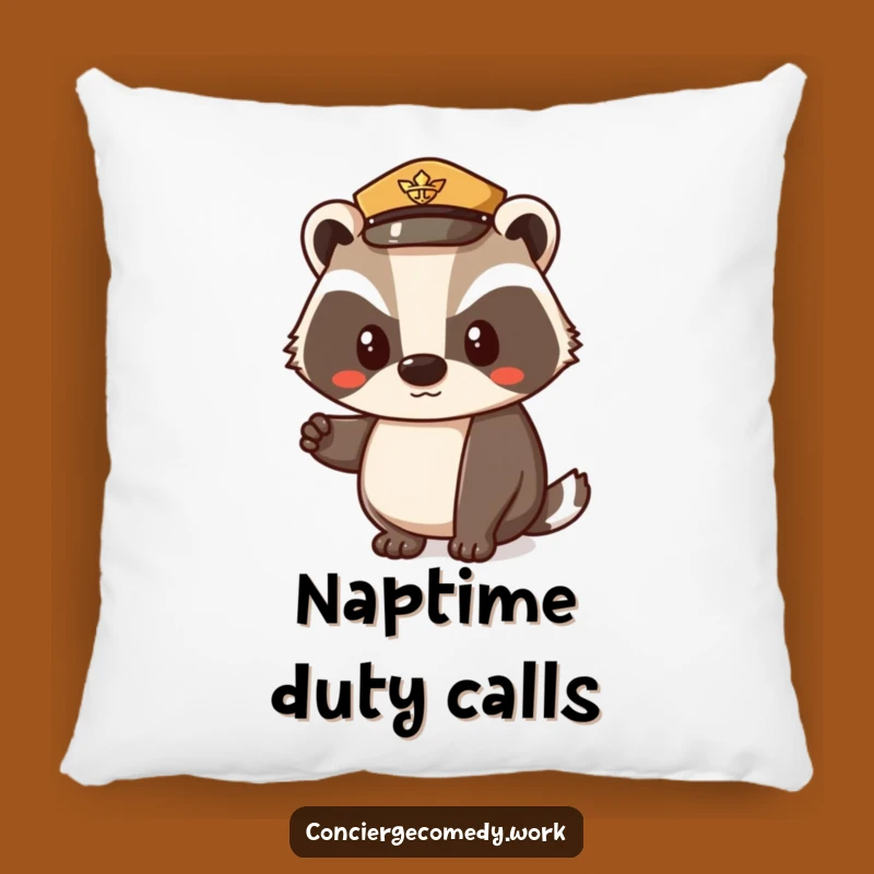 Funny Polite Badger Uniform Hat Pillow - Cozy Determined Character Decor