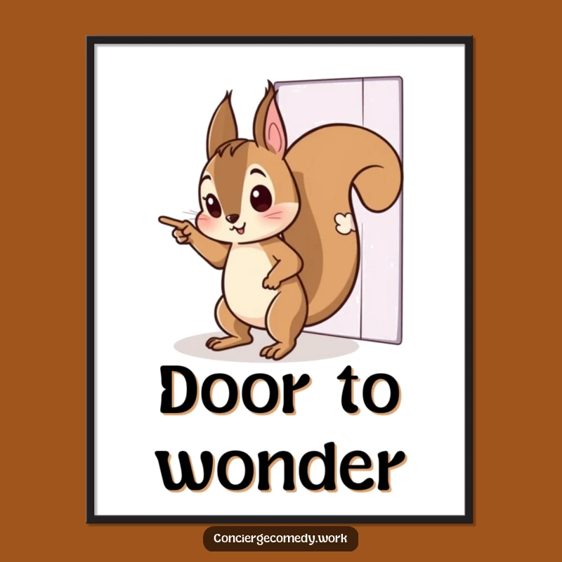 Funny Curious Squirrel Tiptoeing Digital Art Print - Invisible Door Decor