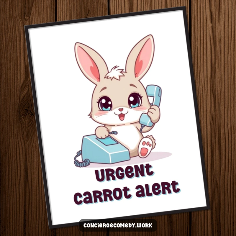 Funny bunny digital art print, playful rabbit answering phone, instant download, humorous wall decor, unique gift.
