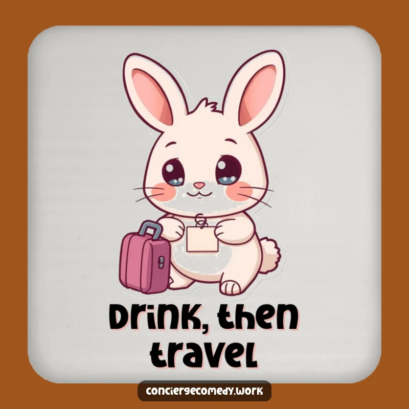 Funny Friendly Rabbit Drink Coaster, Travel Decor, Hilarious Gift Set
