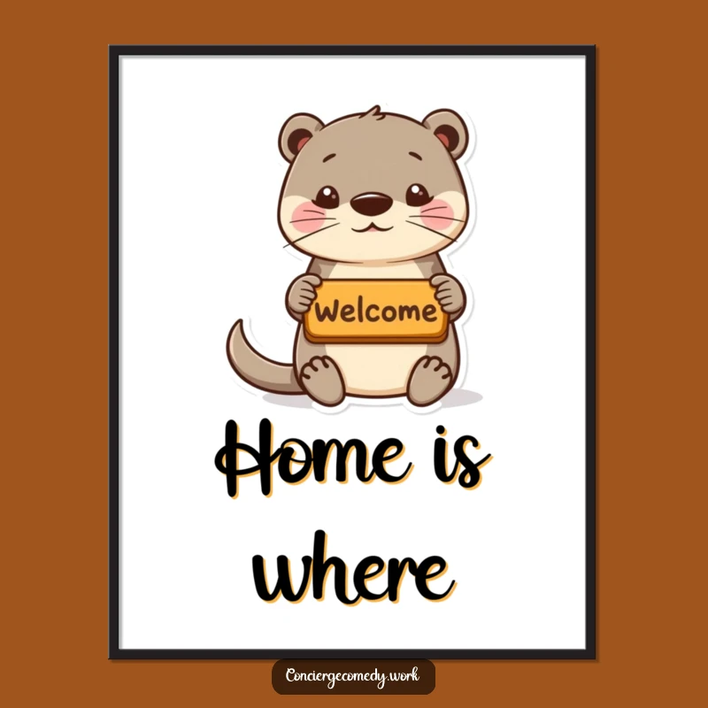 Funny Playful Otter Poster, Whimsical Welcome Art, Hilarious Decor
