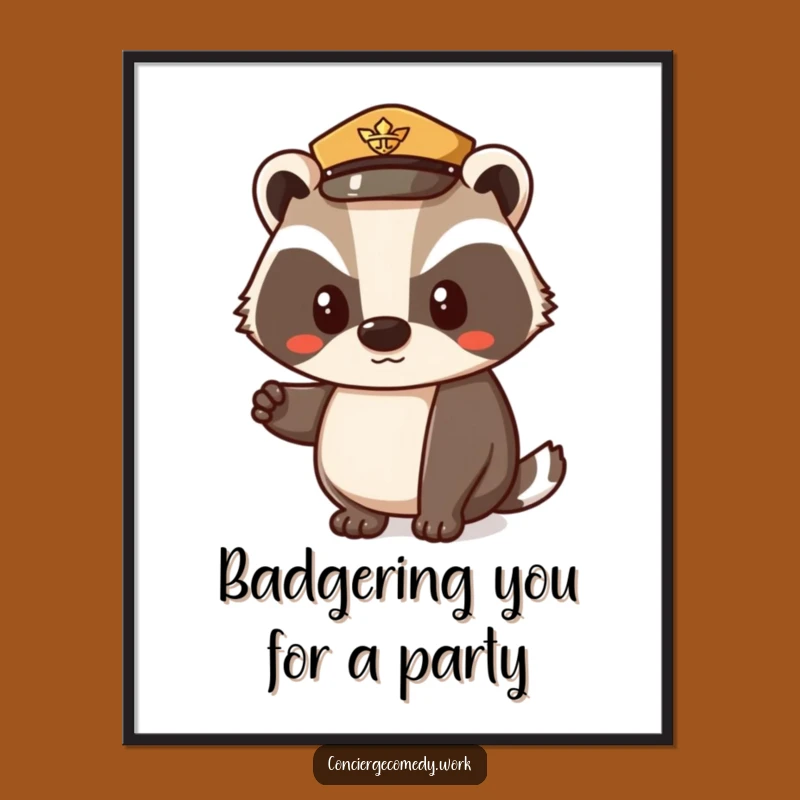Free Printable Badger Wall Art: Polite Uniform Hat Nod Funny Downloadable Decor
