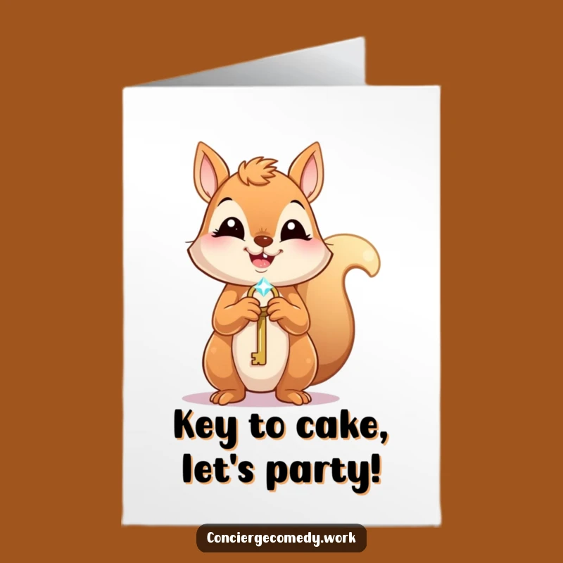 Free Printable Birthday Card: Joyful Squirrel With Key, Funny Downloadable Gift