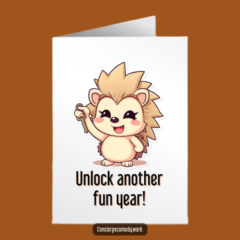 Funny Free Printable Birthday Card: Cheerful Hedgehog Key Holder Downloadable Gift!
