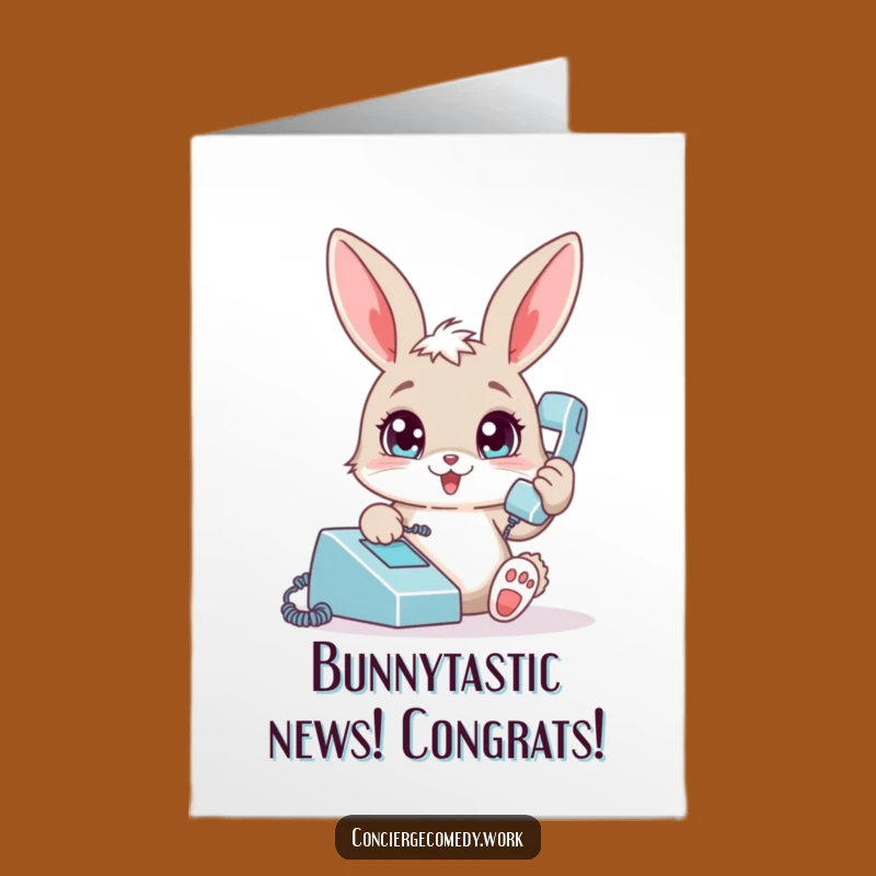 Free Printable Bunny on Phone Funny Congrats Card - DIY Downloadable