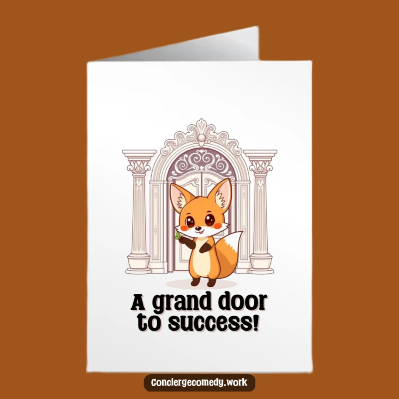 Free Printable Congrats Card: Fox At Doorway, Funny Downloadable Gift
