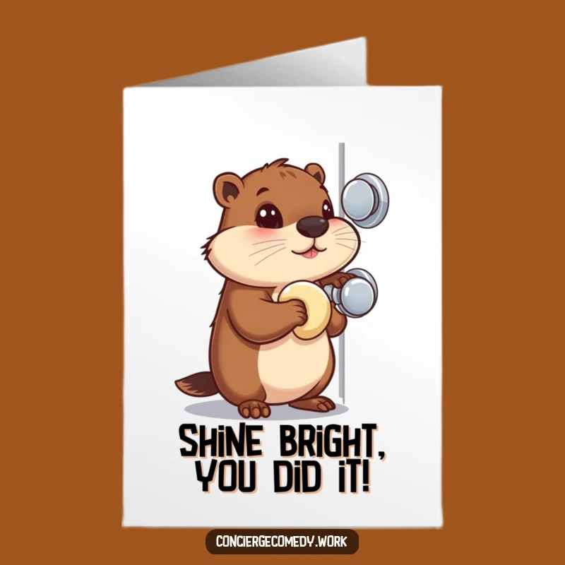 Free Printable Congrats Card: Beaver Polishing Knob, Funny Downloadable Gift