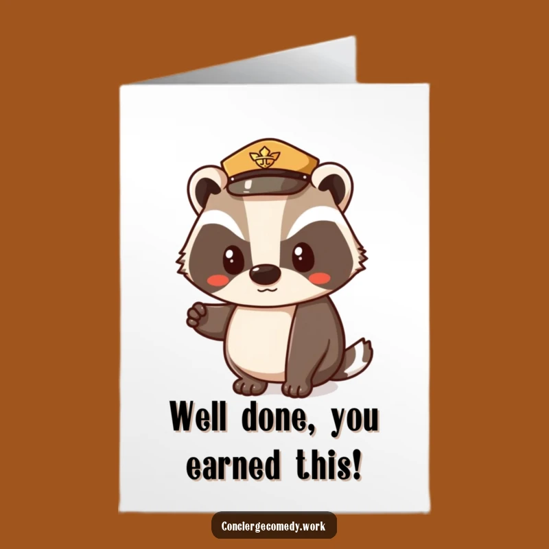 Free Printable Badger Congratulations Card: Uniform Hat Nod Funny Downloadable Gift