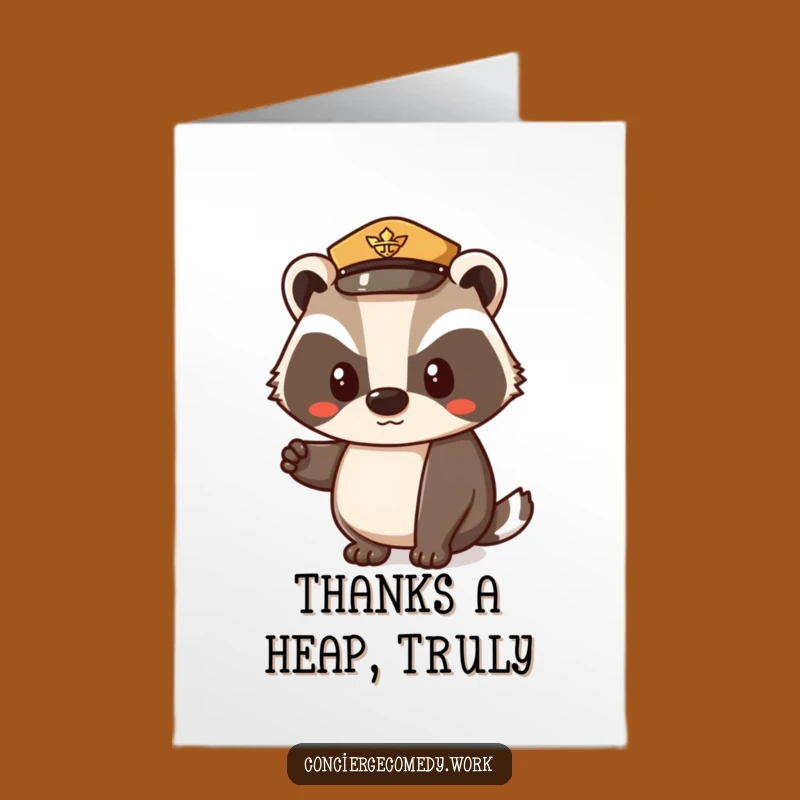 Free Printable Badger Thank You Card: Polite Uniform Hat Nod Funny Downloadable Gift
