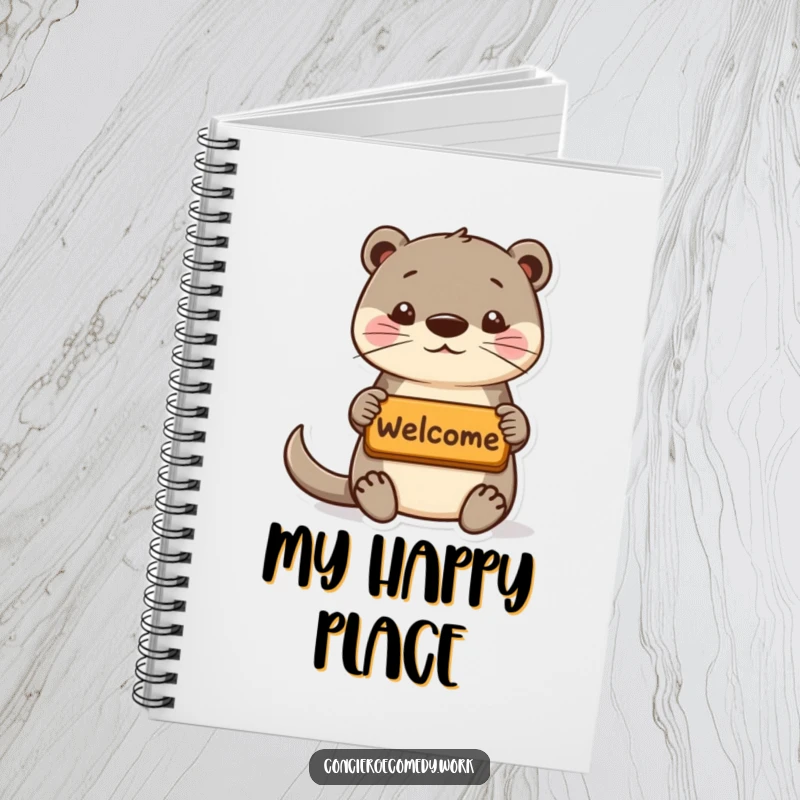 Funny playful otter notebook offering a welcome mat, perky ears, a cute and practical gift.