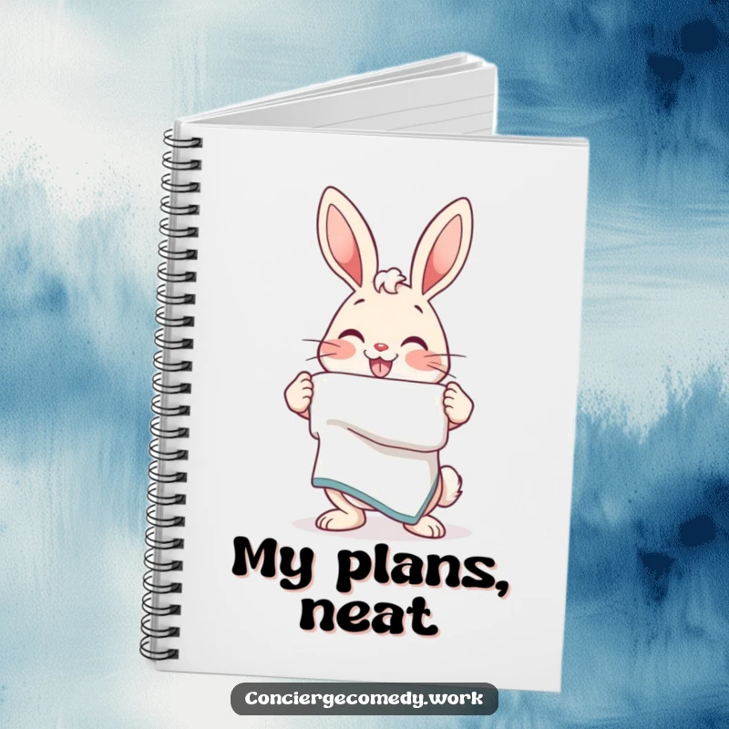 Funny Notebook: An energetic bunny with a friendly smile presents a neatly folded towel, ready for your notes.